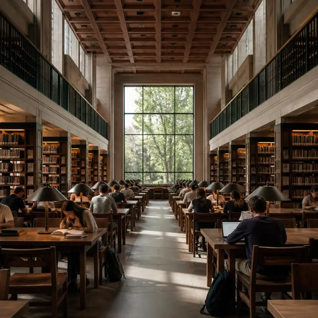 Students studying in a university library